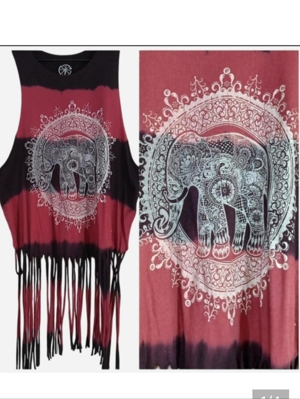 Elephant Mandala Fringe Tie Dye Tank Top Recycled Karma Medium Pink Purple